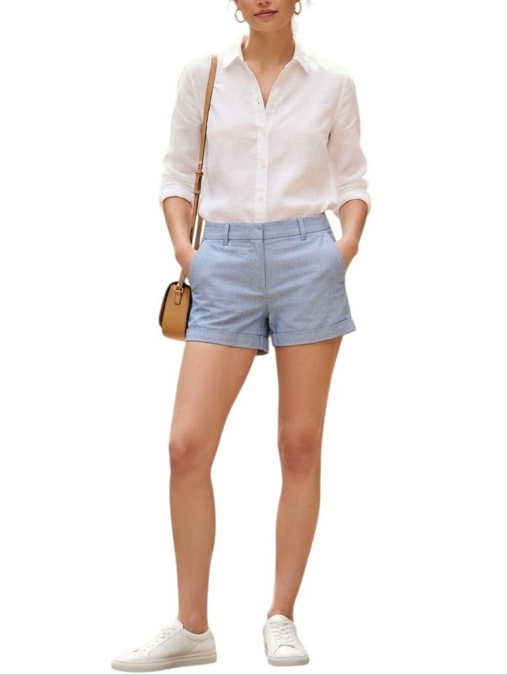 J. Crew Sky Blue Cotton Chambray Mid-Rise Tailored Shorts Womens Size 4